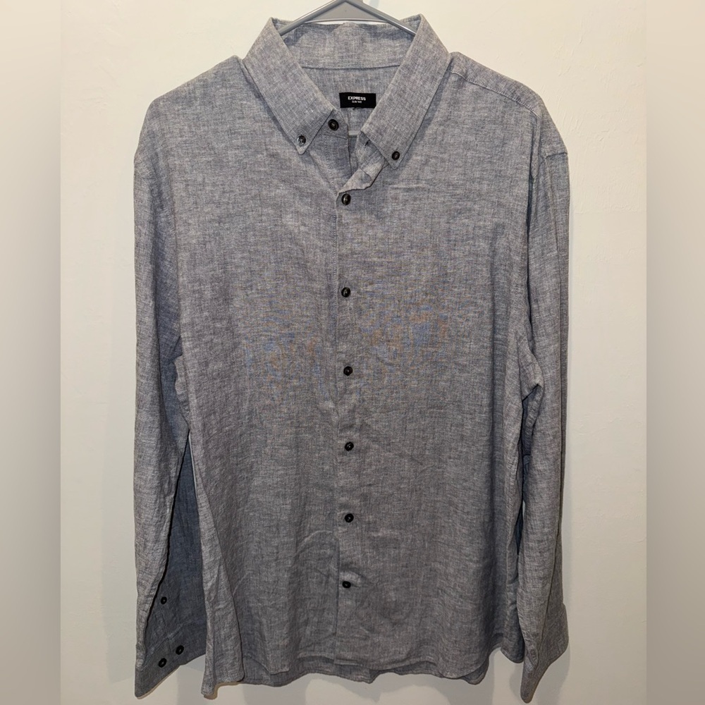 Express Mens Slim 1MX Gray Button up Shirt - Slim L